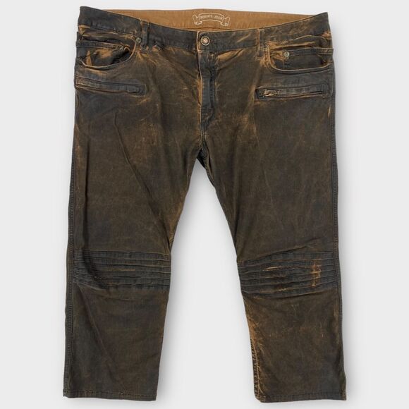 VINTAGE Robins Jeans Mens 42x25 Brown Motard Metallic Zipper Distressed Wing Y2K